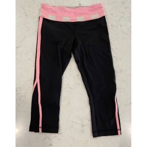 Lululemon high waisted cropped leggings with pink stripe